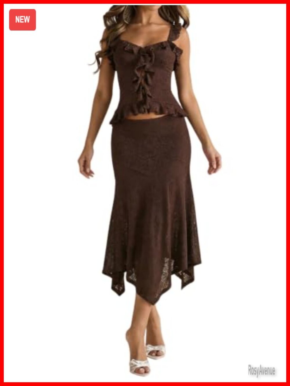 Floral Lace Ruffle Hem Midi Skirt – Boho Western Vintage Slim Fit